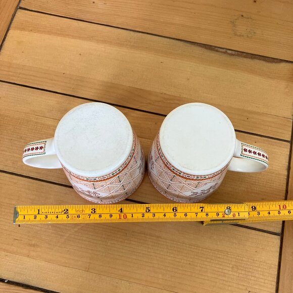 Scandinavian Folk Art Ceramic Mugs Set of 2 Vintage Ethnic Print Design - Picture 5 of 7